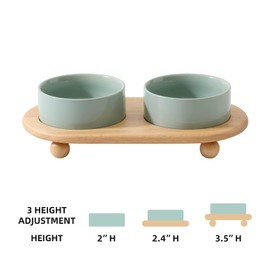 Havniva Ceramic Elevated Cat Food and Water Bowl, Kitty Bowl, Raised Cat Dish, Cat Feeder (5.1 in, 2 x Light Green + Stand)