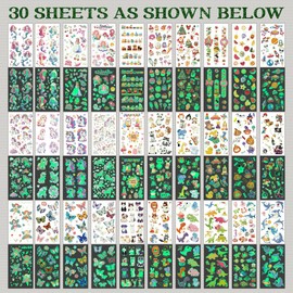 Keikihipa 380 Styles (30 Sheets) Luminous Tattoos for Kids, Mixed Styles Temporary Tattoos Stickers with Mermaid/Dinosaur/Space/Unicorn for Boys and Girls, Glow Party Supplies Birthday Gifts