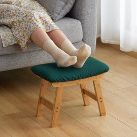 Foot Stool,Ottoman Foot Rest,Bamboo Foot Stool Under Desk,Small Stool for Living Room, Bedroom and Kitchen (Natural Legs - Green Stool Surface)