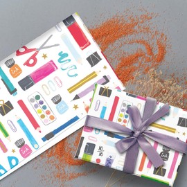 Glick Luxury Flat Wrap: Three Sheets of 'Thanks Teacher' Arts & Crafts Themed Wrapping Paper, Perfect for Expressing your Thanks to your Favourite Teacher, Each Sheet is 70 x 50 cm Open, Multicoloured