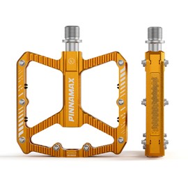 PINNAMAX Bicycle Pedals, CNC Aluminium, 9/16 Inch, Non-Slip Platform, 3 Bearings, Bicycle Pedals for Road Bike, MTB, E-Bike (Gold)