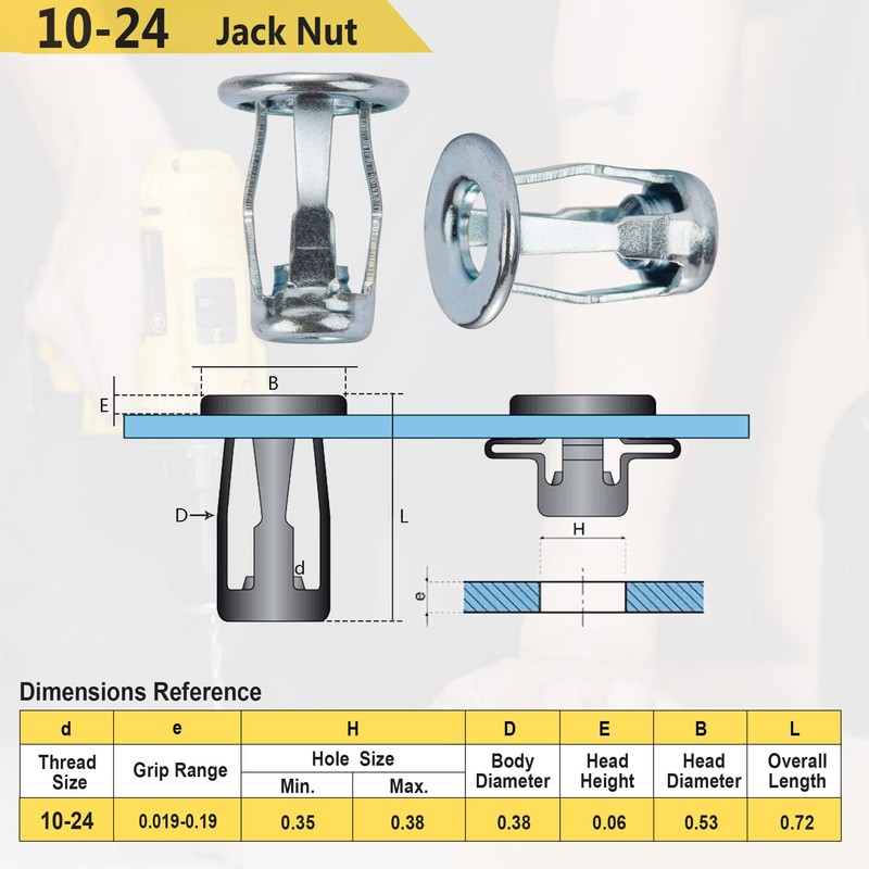25Pcs 10-24 Jack Nut Threaded Insert Petal Nuts Nutserts Jacknut