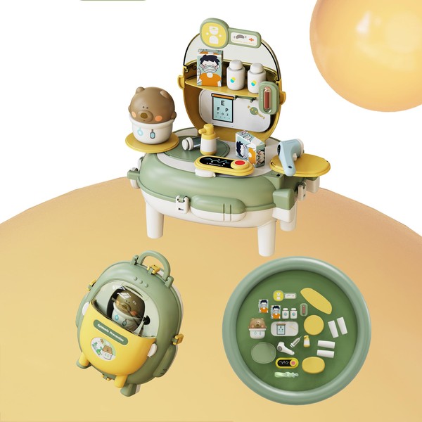 Kids Doctor Playset with Portable Bear Backpack, 2-in-1 Medical Toy