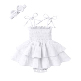 YOUNGER TREE Baby Girl Clothes Infant Summer Romper Dress Sleeveless Bodysuit Jumpsuit with Headband Toddler Outfits (White, 18-24 Months)