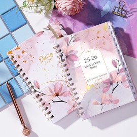Academic Diary 2025-2026 - Diary 2025-2026 from Aug. 2025 - Jul. 2026, 2025-2026 Diary, Diary 2025-2026 Week to View with Back Pocket, Monthlly Tab, 21.5 * 15.5 cm, Pink