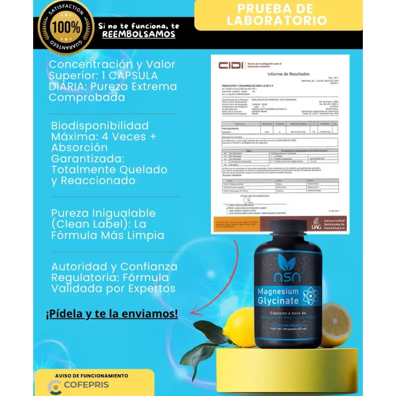 Glicinato de Magnesio NSN 100% Quelado Alta Absorción Vegano 100