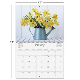 Current 2026 A Year of Flowers Wall Calendar, 12-Inch x 9-Inch Size Closed, 18-Inch Size Open, Large Bookstore-Quality, Spiral-Bound Hanging Monthly Wall Calendars for Kitchen & Office