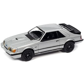 Johnny Lightning 1986 Ford Mustang SVO Silver Metallic with Black Stripes Classic Gold Collection Series Limited Edition to 12768 Pieces Worldwide 1/64 Diecast Model Car