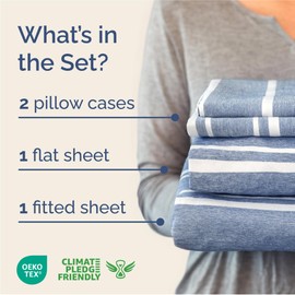 CGK Unlimited King Size 4 Piece Sheet Set - Comfy Breathable & Cooling Bed Sheets Set - Hotel Luxury Bedding for Women, Men, Kids & Teens - Deep Pockets, Easy-Fit, Super Soft, Wrinkle Free - Oeko-Tex - Blue Stripes