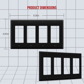 ENERLITES Decorator Light Switch or Receptacle Outlet Wall Plate, Size 4-Gang 4.50" x 8.19", Unbreakable Polycarbonate Thermoplastic, UL Listed, 8834-BK, Black