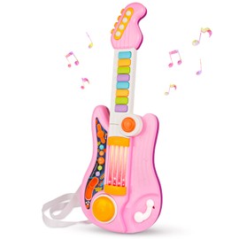 Kids Guitar 2 in 1 Musical Instruments for Kids Piano Toddler Toy Electric Guitars with Strap Music Toys for 3 4 5 Year Old Boys Girls Gifts (Pink)