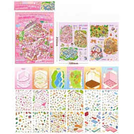 6 Sets Large Size Fun 3D Sticker Scene Miniature House Stickers with Tweezers, 3D House Stickers DIY Home House Scene Sticker Book, Stickers Therapy Relief Stress for Adults and Children