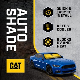 Cat Auto Shade for Car/Truck Windshield Sunshade Yellow Tire Tracks Design Double Bubble Foil Accordion Style 57” x 27”