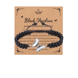 JSDDE Black Obsidian Butterfly Crystal Bracelet Women Natural Gemstone Crystals Bracelets Jewellery Gifts for Birthday Valentines Christmas