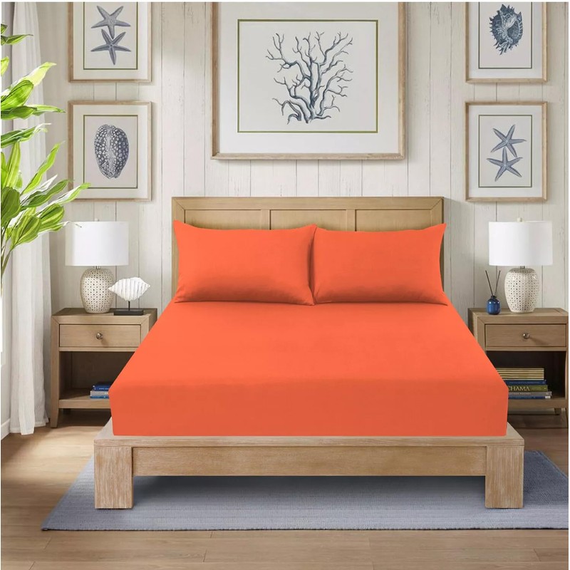 ZIMEL HOMES Non Iron Soft Poly-Cotton Plain Dyed Fitted Sheet