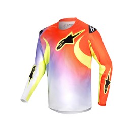 Alpinestars Youth Racer Lucent/Lurv/Pneuma/Hoen/Hana Motocross Jersey, White/Neon Red/Fluorescent Yellow