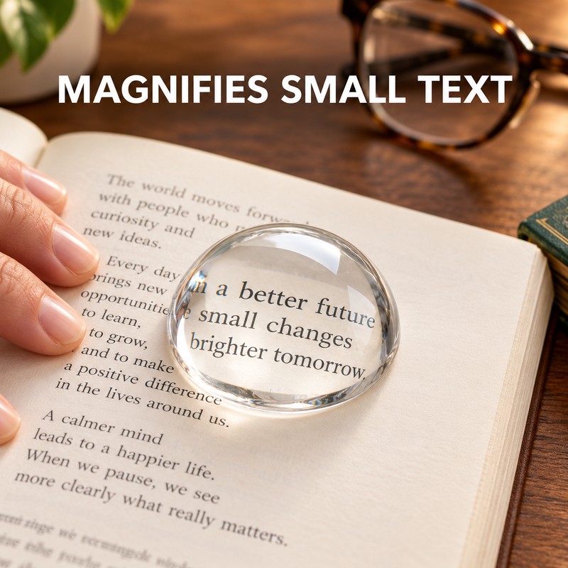 Clear Glass Half Ball Paperweight Magnifier, Crystal Dome Desk Decor
