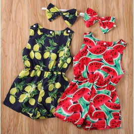 Zoe's wardrobe Newborn Baby Girls Sleeveless Tassels Strawberry Print Backless Bodysuit (1-2 Years, A-Red)