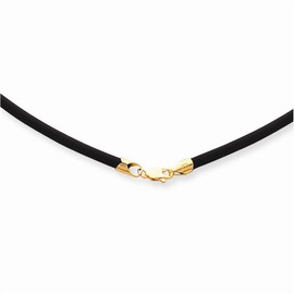 14k 3mm 20in with Yellow Clasp Black Rubber Cord Necklace