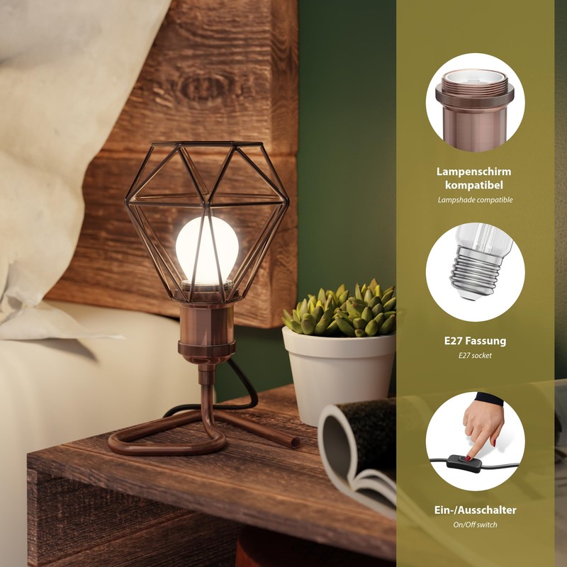 ledscom.de RETRA Table Lamp Switch Matte Bronze E27 Socket Cage
