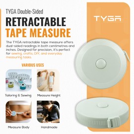 TYGA Retractable Measuring Tape - Soft Tape Measure for Body Measurements, Fabric, Smart Body, Tailors Sewing, Dual-Sided 60in/150cm, Pack of 1, Random Colour