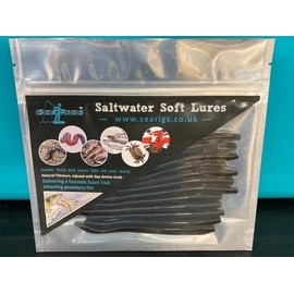 Black Lugworm 12 x 4 Inch -10cm - Artificial Soft Lure LRF Bait for Bass, Cod and Flatfish.