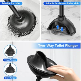LOVLOY Toilet Plunger with Holder, Heavy Duty 5.7" Drain Bathroom Plunger Black