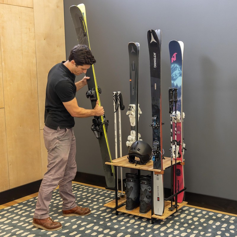 Teal Triangle Freestanding Ski Organizer, Floor Stand Storage Rack for