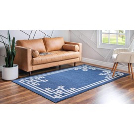 Unique Loom Athens Collection Geometric Casual Modern Border Dark Blue Area Rug (7' 0 x 10' 0)