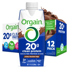 Orgain Clean Protein Shake, Grass Fed Dairy, Creamy Chocolate Fudge - 20g Whey High Protein, Kosher, Ready to Drink, Low Net Carbs, Gluten Free, No Soy Ingredients, 11 Fl Oz (Pack of 12)