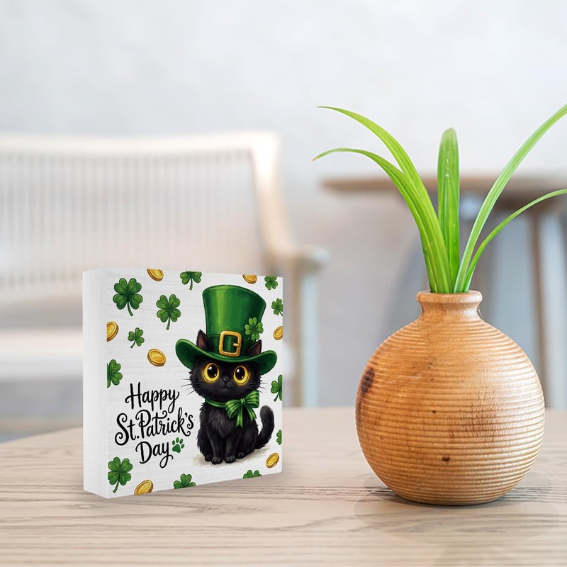 XFW Happy St Patrick's Day Black Cat Decorations Shamrocks Decorations