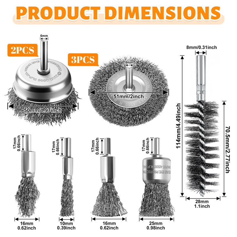Aongray 10 PCS Wire Brushes for Drill Set, Wire Wheel,