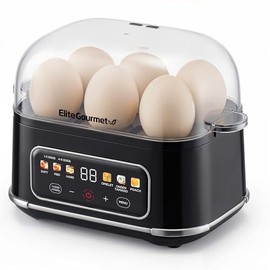 Elite Gourmet Digital Egg Cooker, 6 Egg Capacity, Soft/Medium/Hard Boiled, Onsen Tamago, Poach & Omelet, One-Touch Menu, Audible Alert On/Off, Auto Shut-Off, Black