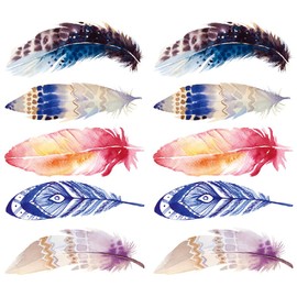 Oottati Waterproof 2 Sheets Small Cute Temporary Tattoo Stickers Colored Feather