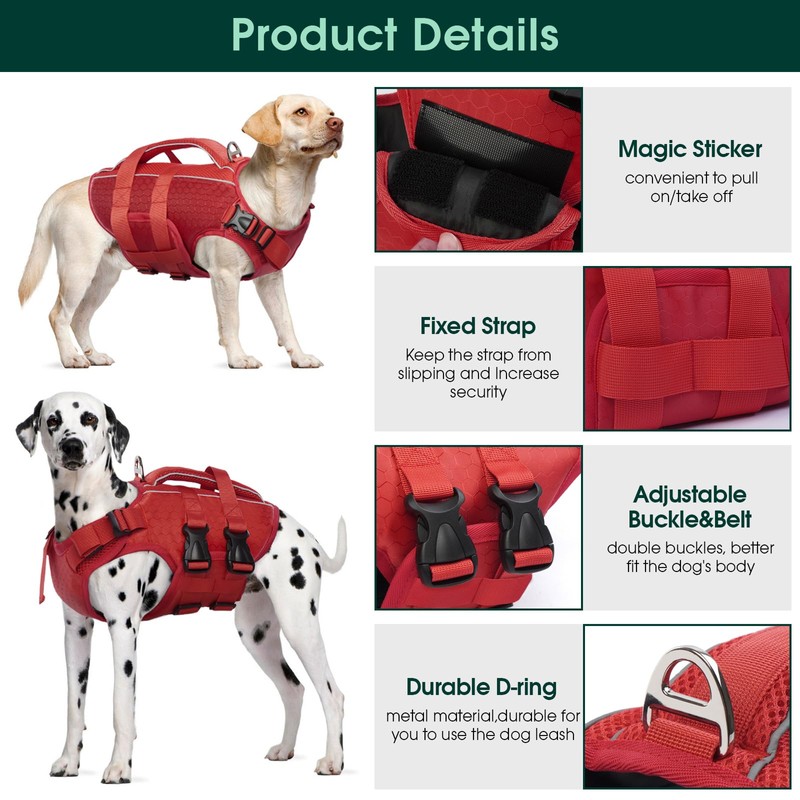 Kuoser Dog Life Jacket High Flotation, Reflective Dogs Life Vest