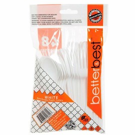 [48 Piece] Better Best White Disposable Plastic Cutlery Set, Assorted | Durable