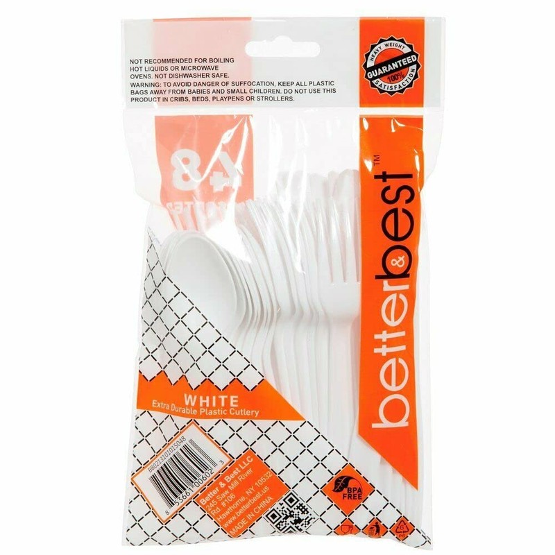 [48 Piece] Better Best White Disposable Plastic Cutlery Set, Assorted