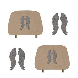 ALLBrand Universal Fit Car Truck Crystal Bling Rhinestone Studded Beige Seat Headrest Covers - Pack of 2 (Angel Wing-Beige)