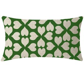 ITFRO Happy St Patricks Day Heart Shamrocks Clovers Waist Lumbar Green Burlap Cotton Linen Pillowcase Cushions Cover Couch Outdoor Decorative Oblong 12x20 Inches