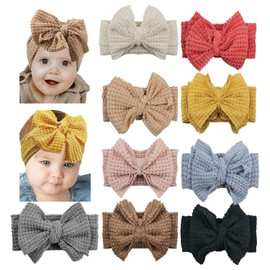 Esumun Baby Girls Waffle Knitting Hair Bow Headwrap, Wool Knitted Turban Bowknot Headbands, Stretchy Hair bands for Infants Toddlers Girls 9 PCS