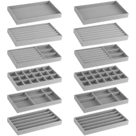 12Pcs Velvet Stackable Jewelry Trays, Jewelry Drawer Organizer, Large Removable Display Jewelry Tray, Necklace Bracelet Storage Box for Earring, Ring, Brooch, Watch (Grey)