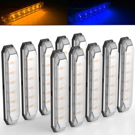 PSEQT 4.7'' Dual Color Amber Blue Trailer Marker LED Lights Strip Dual Function Side Clearance Tail Grille Bumper Fender Waterproof Light 12V for Trailer Truck Bus Van ATV UTV, 10Pcs w/Clear Lens