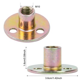 Pack of 5 Flange Coupling, 3 Hole T Nut Flange Nut, M6 / M8 / M10 Drive-In Nut, Flange Nuts, Drive-in Nuts, Sleeve Nuts, Carbon Steel, T Nuts Round Base (M10)