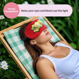 Flyingmage Cute Sleep Eye Masks for Kids, Kawaii Cartoon Kids Sleeping Mask for Women Boys Girls Teens, Soft Plush Adjustable Eyeshade Silk Travel Nap Eye Cover, Red Boom