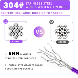 VIVBOO Dog Tie Out Cable 10ft/15ft/20ft/30ft Dog Leash for Training with Swivel Hook Green/Blue/Purple Reflective Dog Chains for Outside for Medium to Large Dogs Up to 150lbs Dog