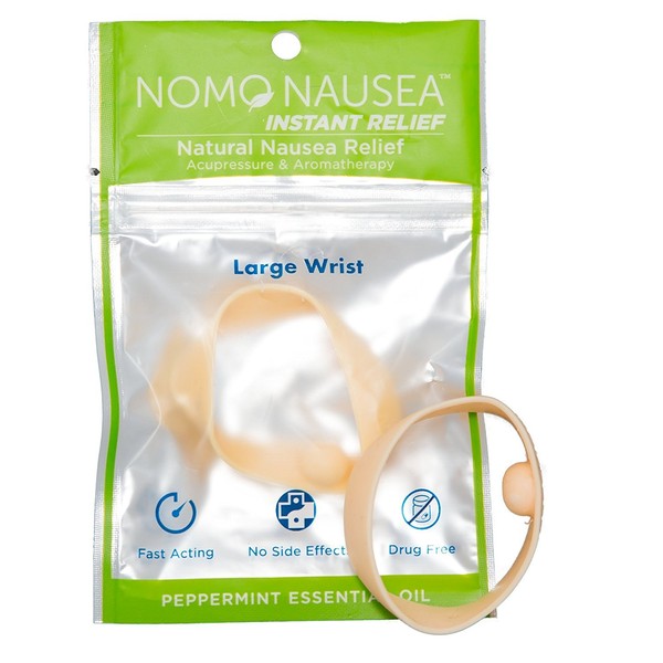 NoMo Nausea Nomo Nausea Instant Relief Large Nude Aromatherapy Anti-Nausea Bands with Acupressure, Nude, Large, Peppermint, 2 Count