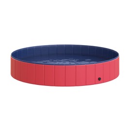 PawHut Pet Swimming Pool Dog Bathing Tub 12" x 63" All-Purpose Collapsible PVC Red / Dark Blue