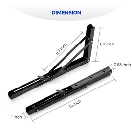 Ravinte 14 Inch Heavy Duty Folding Shelf Brackets - Collapsible Matte Black Brackets for Table, Bench, Space Saving Design, 4 Pack