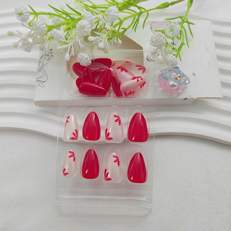 Fall Press on Nails Almond Short Fake Nails Red Nails