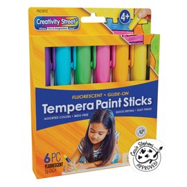 Creativity Street Glide-On Tempera Paint Sticks, 6 Assorted Fluorescent Colors, 5 Grams, 6 Count